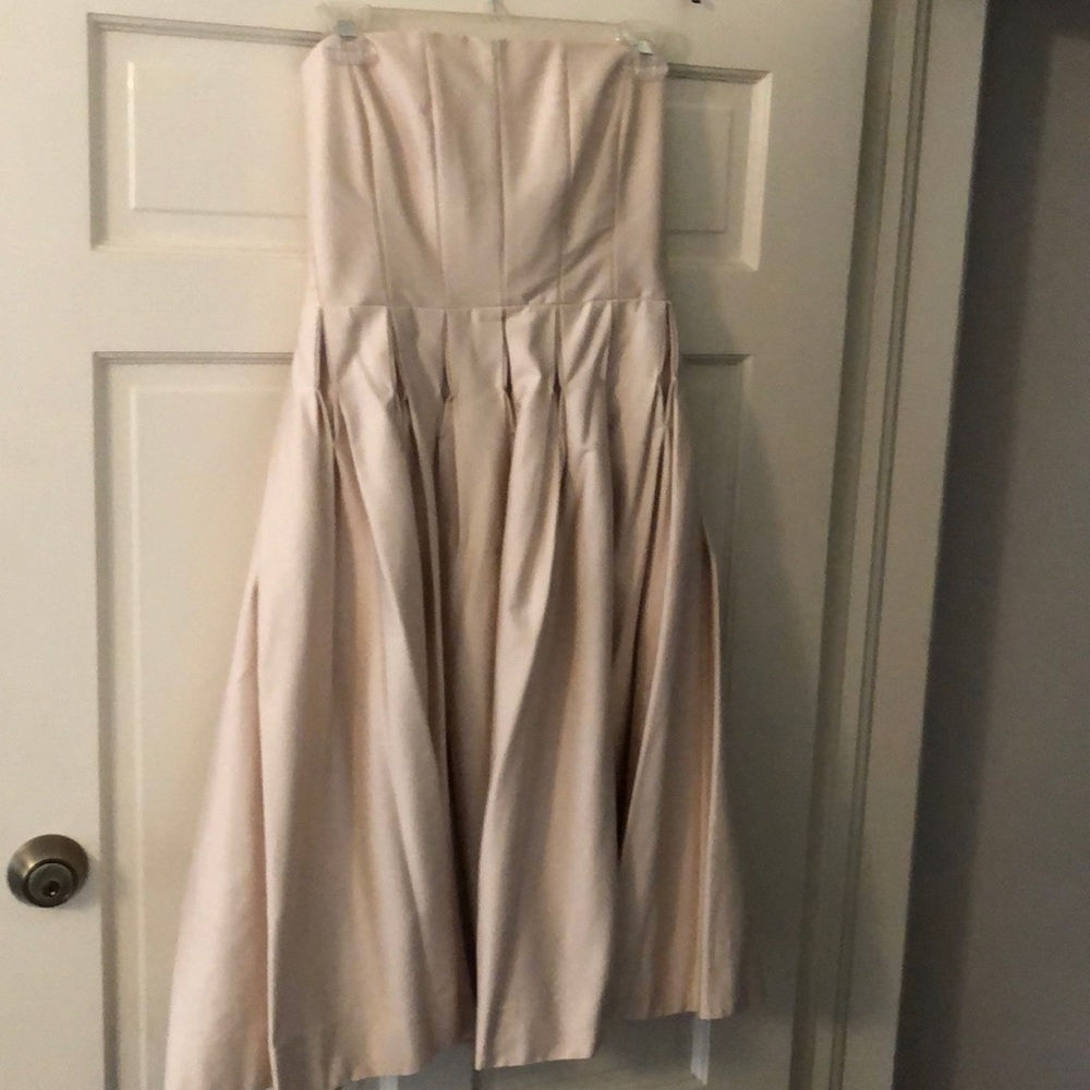 Structured light pink strapless dress